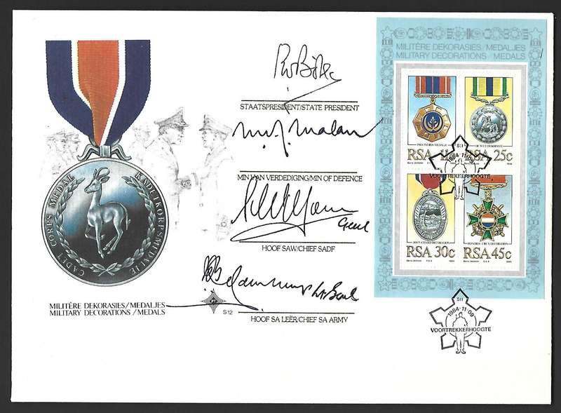 RSA FDC S12- Military Decorations medals - variety- signed