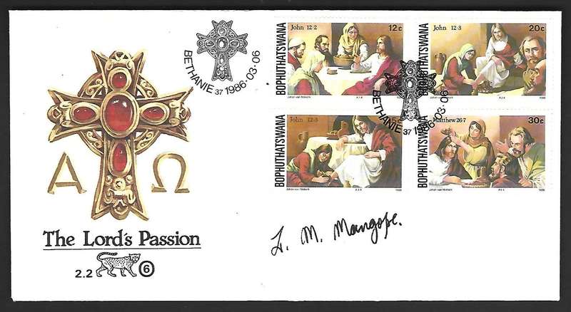 Bophuthatswana FDC 2.2- Easter Stamps -Variety- Signed by President Mangope
