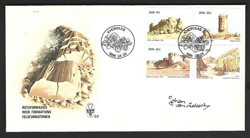 SWA FDC 53- Rock formations -Variety- Signed by artist of stamps.