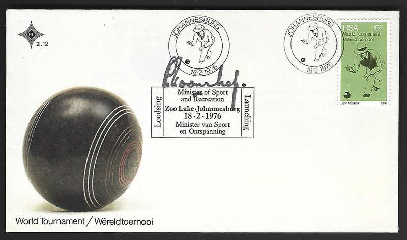 RSA FDC 2.12 - Bowls World Tournament-Variety- Signed by Minister of Sport