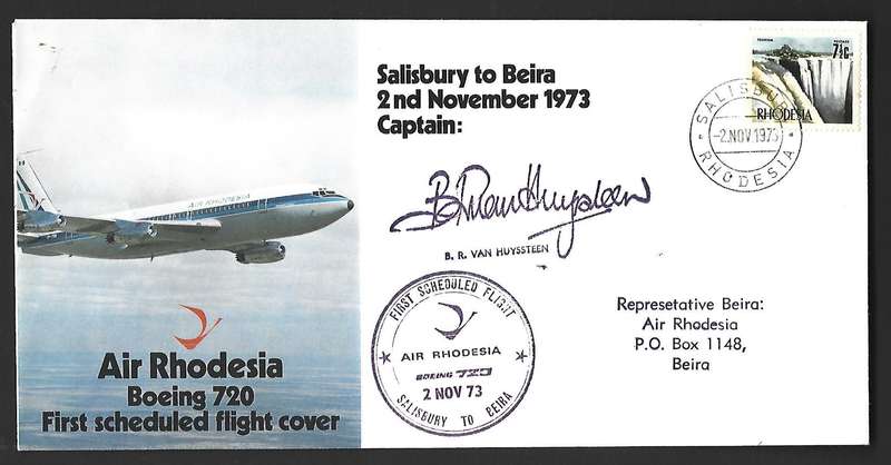 Rhodesia FDC - First scheduled flight cover - Salisbury to Beira -Variety- Signed .