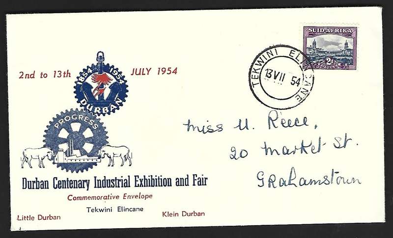 Union of SA - FDC - Durban Centenary Industrial Exhibition - Postmark Tekwini Elincane- Scarce!