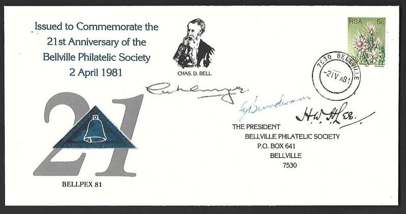 RSA FDC Bellville Philatelic Society-Variety- Signed by three members