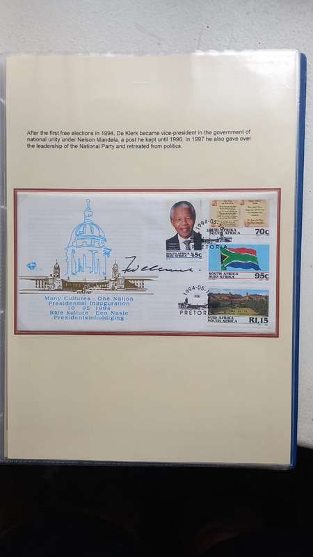Stamp collection on former President  F.W.de Klerk - lots of signatures.