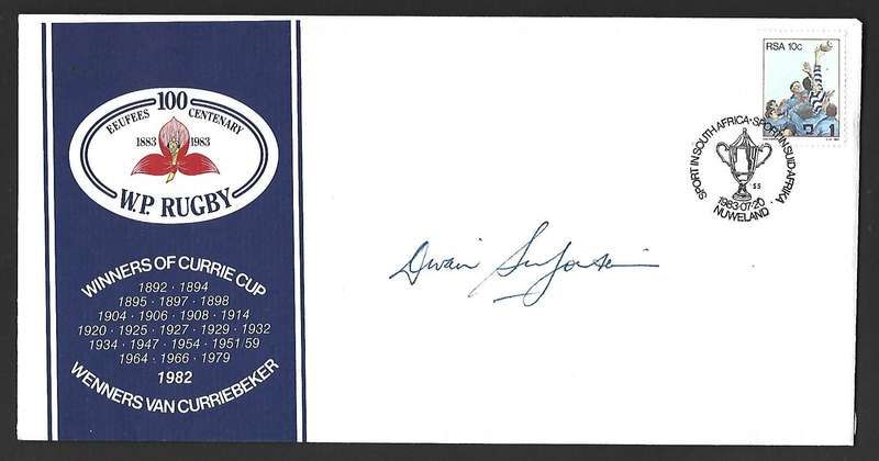 RSA FDC - W.P.Rugby- Variety - Signed by Captain Divan Serfontein in blue pen- Scarce!