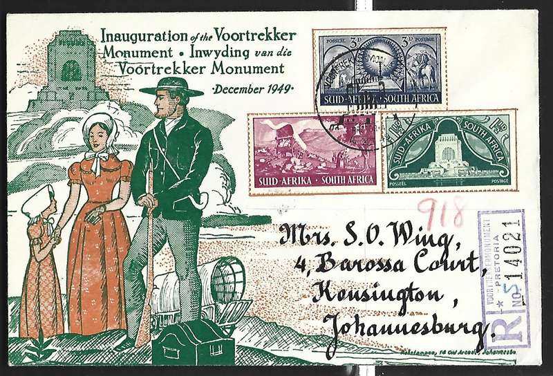 Union of SA -FDC-Voortrekker Monument Inauguration -  Dated 16/12/1949 Voortrekker Monument