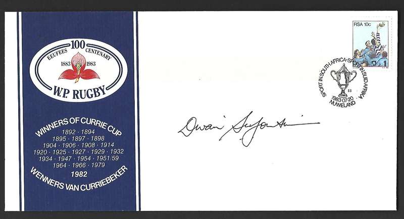RSA FDC - W.P. Rugby- Variety - Signed by Captain Divan Serfontein in black pen