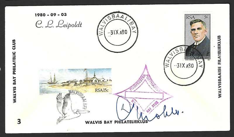 RSA FDC Walvis Bay Philatelic Club - C.L. Leipoldt - Variety - Signed