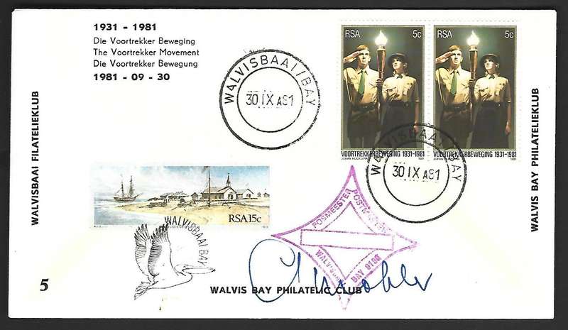 RSA FDC Walvis Bay Philatelic Club - The Voortrekker movement - Variety - Signed