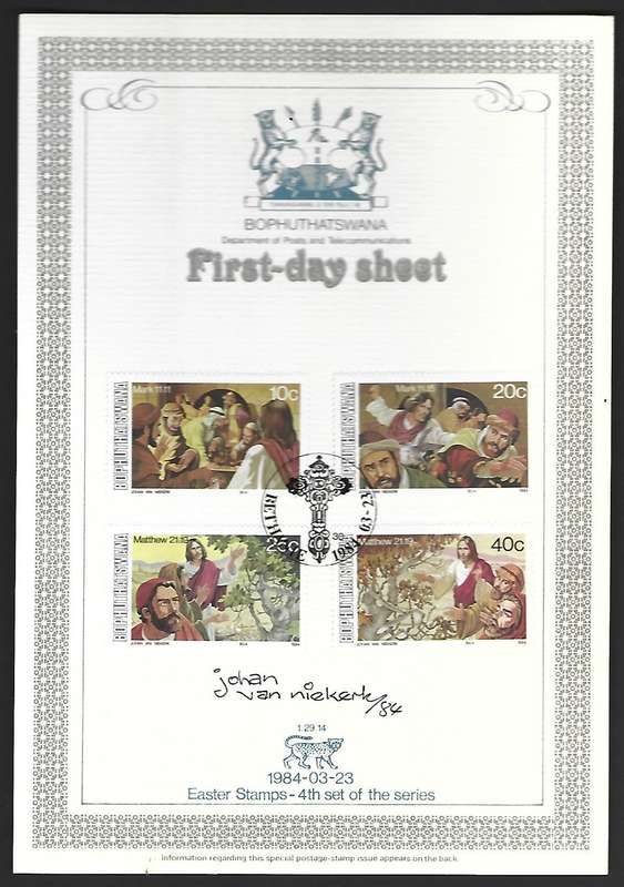 Bobhuthatswana FDC Easter stamps  - Variety - Signed by designer of stamps