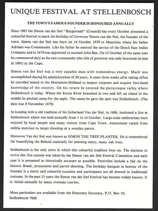 RSA FDC Simon van der Stel - Stellenbosch  - Variety - Signed by the Governor