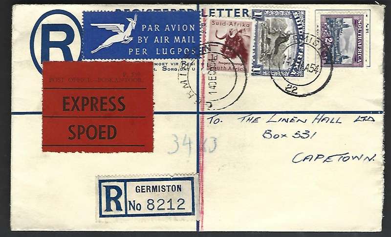 Union of SA - Registered letter with Express/spoed label - scarce!