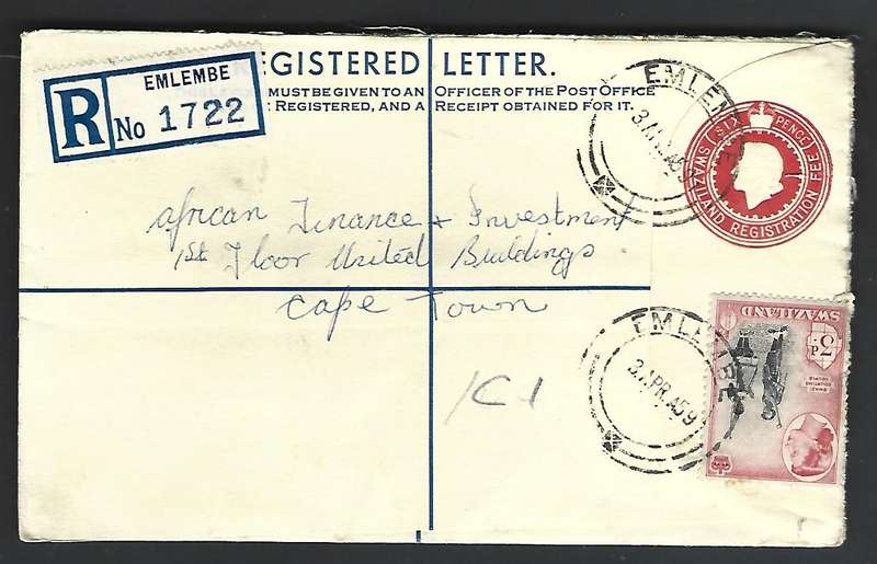 Union of SA - Registered letter from Emlembe(Swaziland) to Cape Town - scarce!
