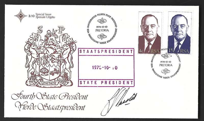 RSA FDC 3.10 - Inauguration of President - Variety - Signed by President Vorster