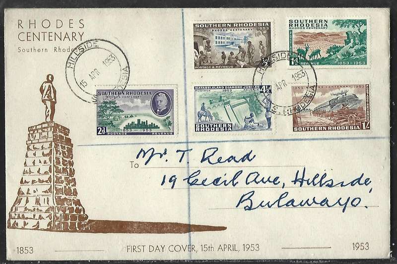 Southern Rhodesia FDC - Centenary of Cecil Rhodes  15/04/1953
