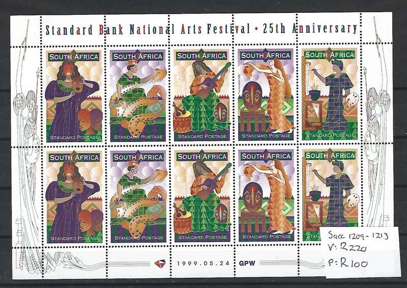 RSA - Full **Mint Sheet - SACC 1209-1213 - Standard Bank Arts Festival 1999