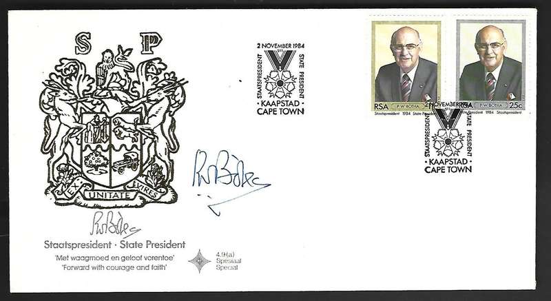 RSA FDC 4.9a - Inauguration of State President P.W.Botha -Variety- Signed in blue pen - very scarce!