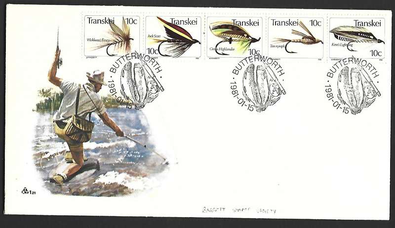 Transkei FDC 1.21 Fishing flies- Variety - Barrett Stamp