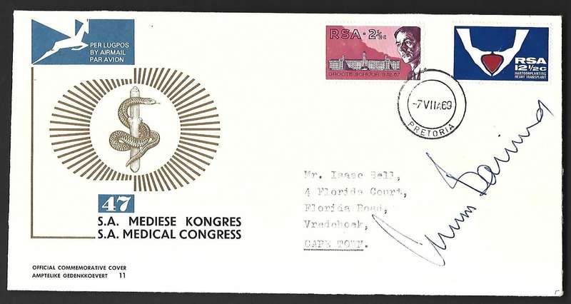 RSA FDC 11 - SA Medical Congress - variety- signed by Chris Barnard