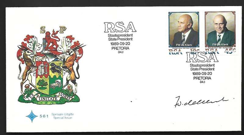 RSA FDC 5.6.1- Inauguration of president - variety- signed by FW. De Klerk