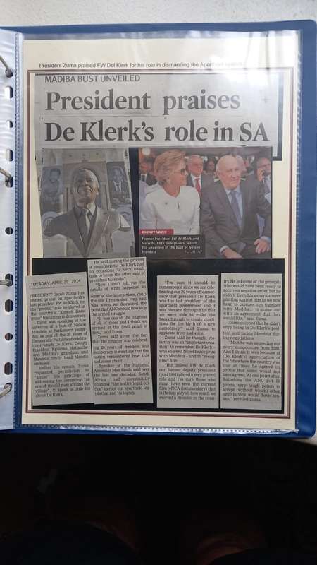 Stamp collection on former President  F.W.de Klerk - lots of signatures.