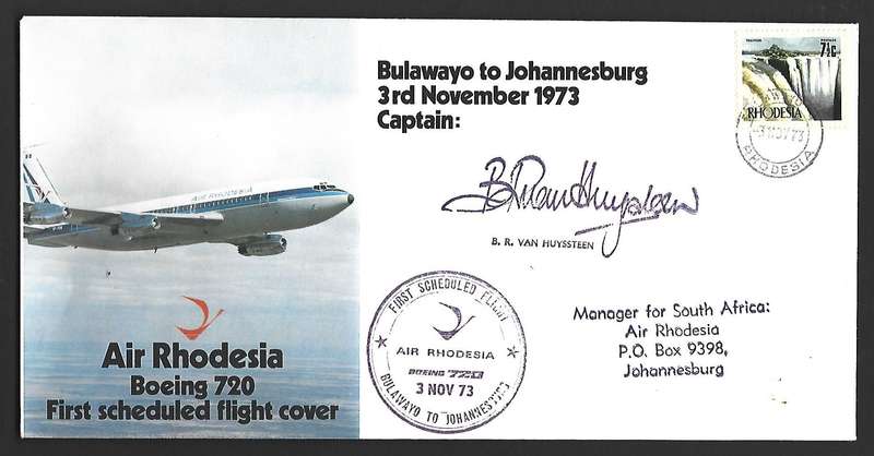 Rhodesia FDC - First scheduled flight cover - Bulawayo to JHB -Variety- Signed .
