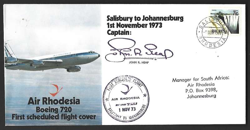 Rhodesia FDC - First scheduled flight cover - Salisbury to JHB -Variety- Signed .