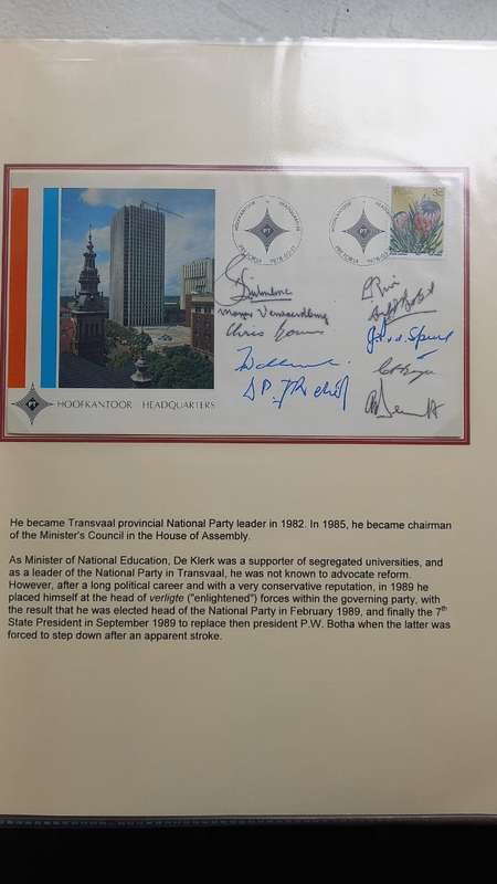 Stamp collection on former President  F.W.de Klerk - lots of signatures.