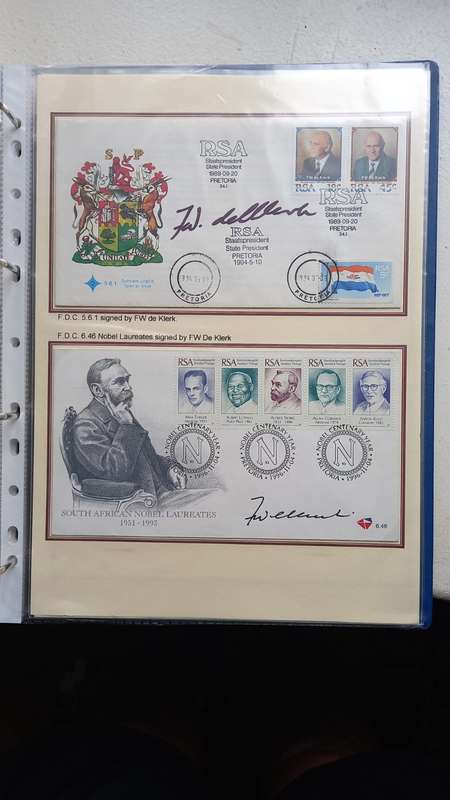 Stamp collection on former President  F.W.de Klerk - lots of signatures.