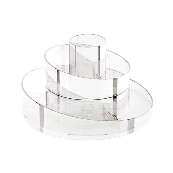 Clear Acrylic Makeup Organizer Tray 360 Rotating Cosmetics Display Case