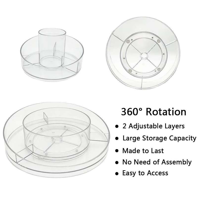 Clear Acrylic Makeup Organizer Tray 360 Rotating Cosmetics Display Case