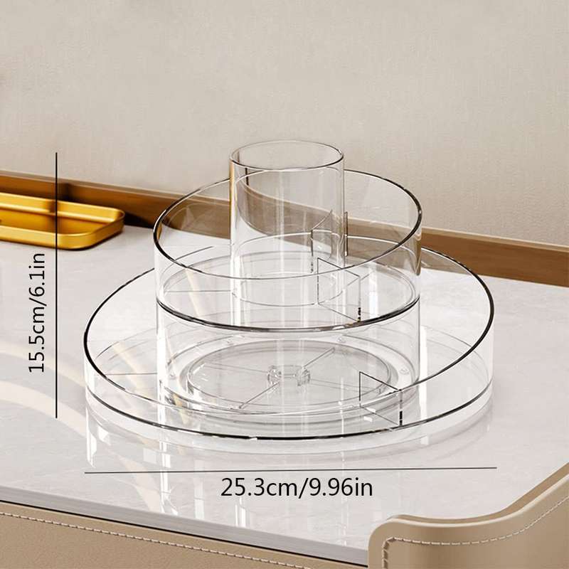 Clear Acrylic Makeup Organizer Tray 360 Rotating Cosmetics Display Case