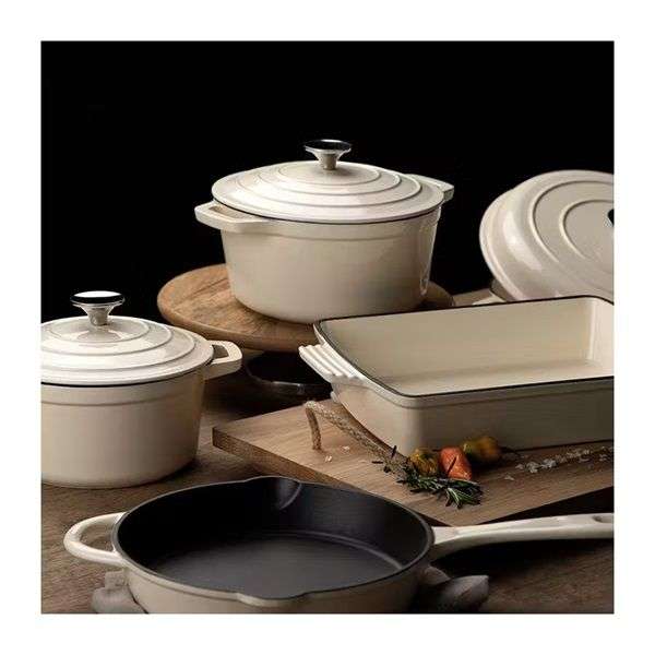 Durable Vintage Cast Iron Cookware Set - White