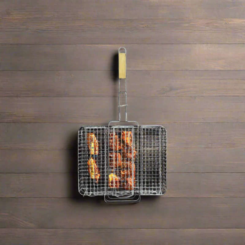 Stainless Steel BBQ Grill Grid with Wooden Handle