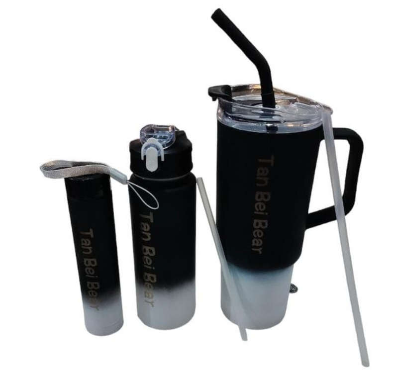 3-Piece Sports Water Bottle Set - Gradient Black