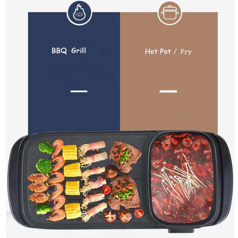 2-in-1 Electric Grill and Hot Pot (1350W, Non-Stick)