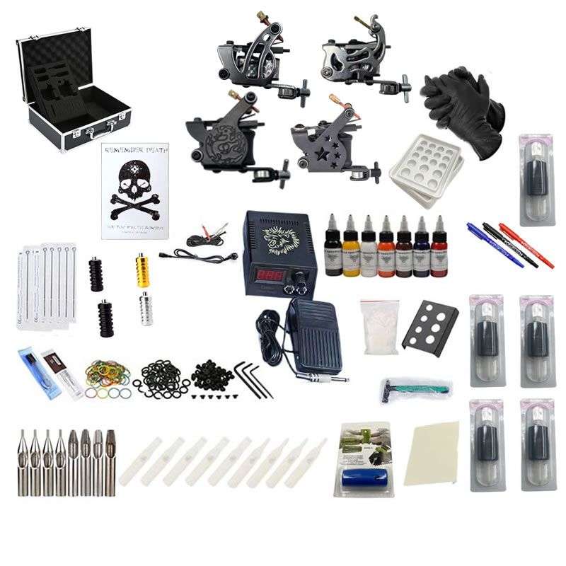 Professional Gun Tattoo Kit with 4 Tattoo Guns
