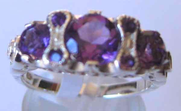 925 Sterling Silver and Genuine Amethysts Ring