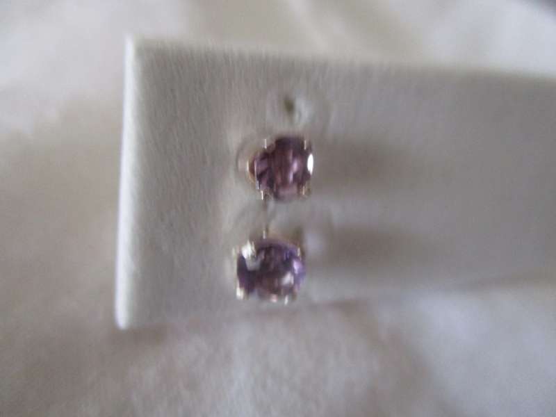 Sterling Silver and Genuine Amethyst Earrings/ Stud