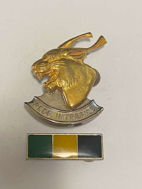 SADF Regiment Pretorius Bi- Metal Cap badge and Infantry Bar.