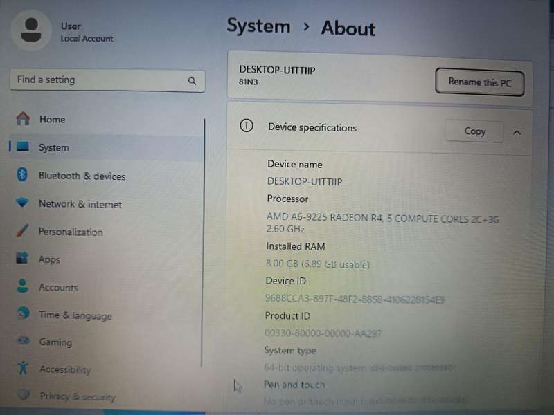 Lenovo A6 AMD 9th Gen 8gig Ram ddr4 512ssd + 500gb HD