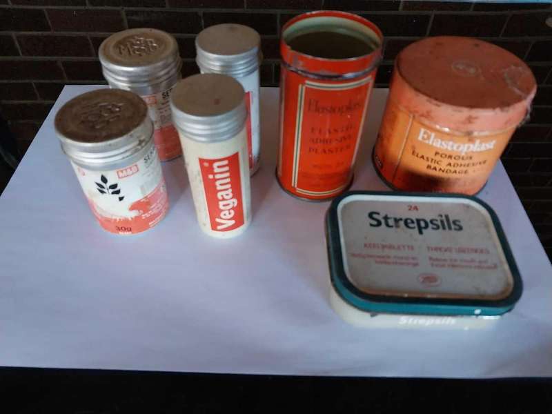 Lot of old medical tins