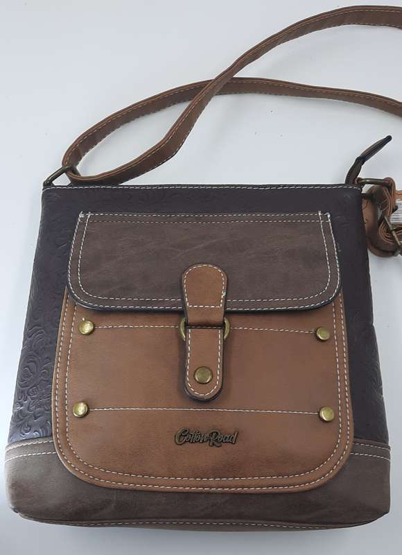 SUPER STYLISH,TRENDY COTTON ROAD SLING BAG IN BROWNS@@ VERY NICE##