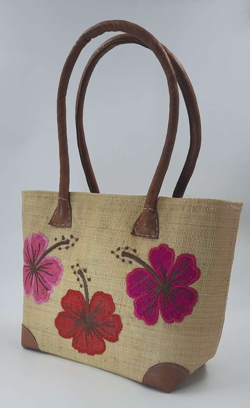 Madagascan Raffia tote bag!Beige and pink!
