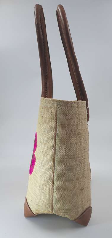 Madagascan Raffia tote bag!Beige and pink!