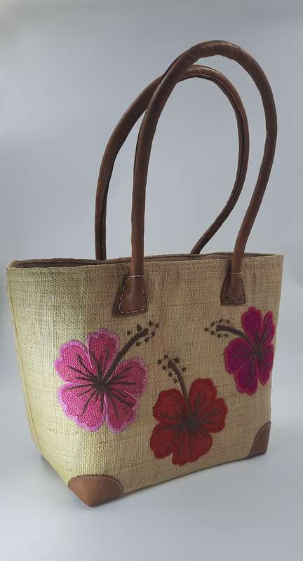 Madagascan Raffia tote bag!Beige and pink!