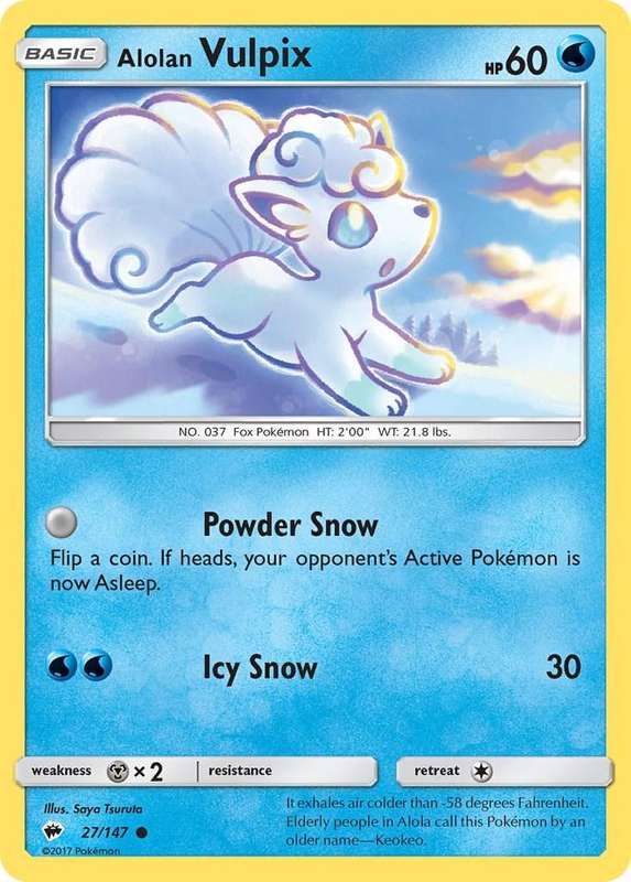 Pokémon: Alolan Vulpix #27/147  Burning Shadows  Common  TCG Card