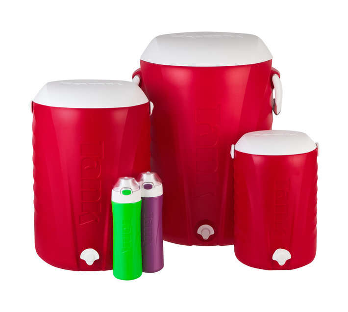 Tank 5 Piece Round Cooler Box Set with Faucet Red 45 L