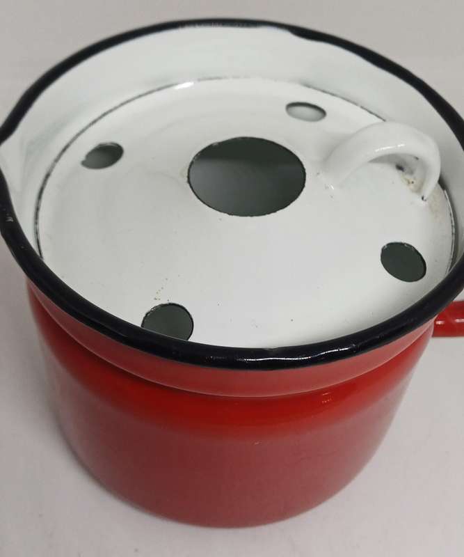 Red enamel milk pitcher