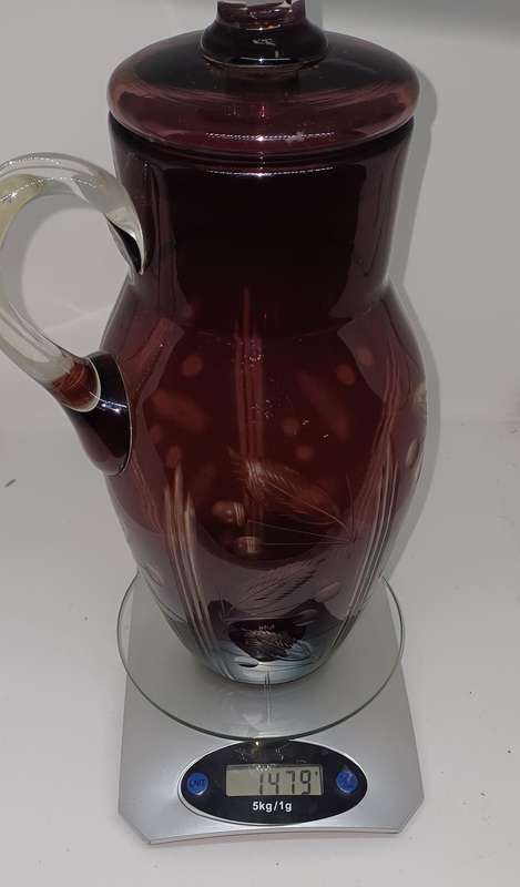 Vintage Ruby red cutglass pitcher with lid